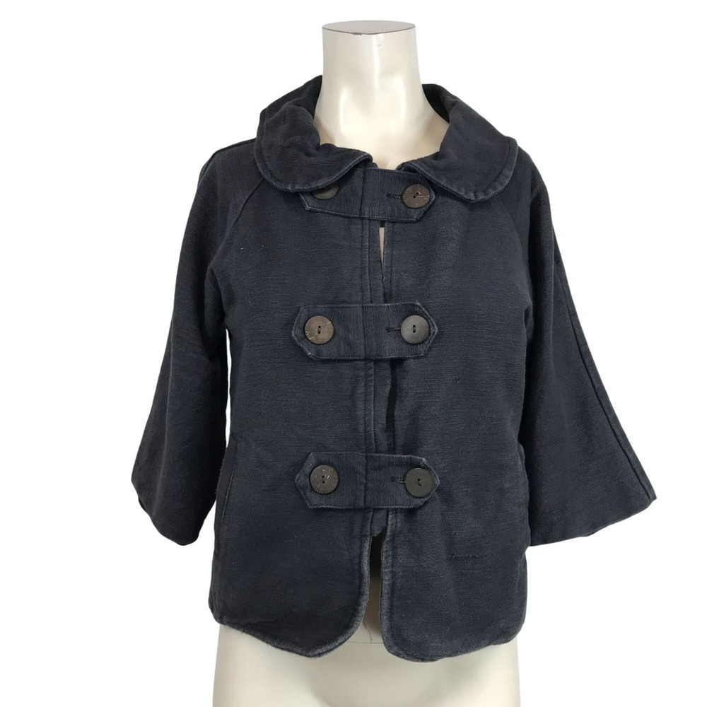 AVATAR - WOMEN'S XS/S- BLACK BUTTON STRAP COLLARED COTTON JACKET BOHO LAGENLOOK